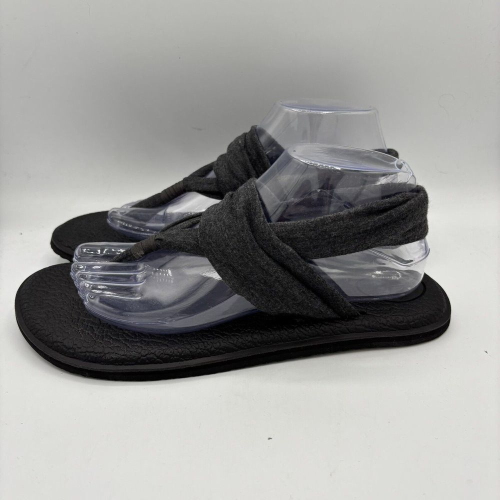 Sanuk Sandals Womens 9Yoga Flat Thong Slingback Black/grayFabric Casual‎ Comfort
